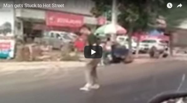Man gets Stuck to Hot Street_video