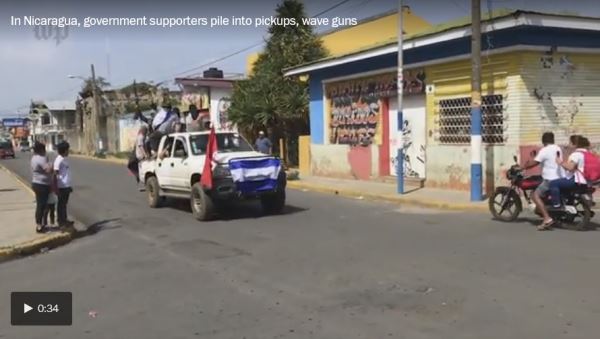 In Nicaragua government supporters pile into pickups etc_video