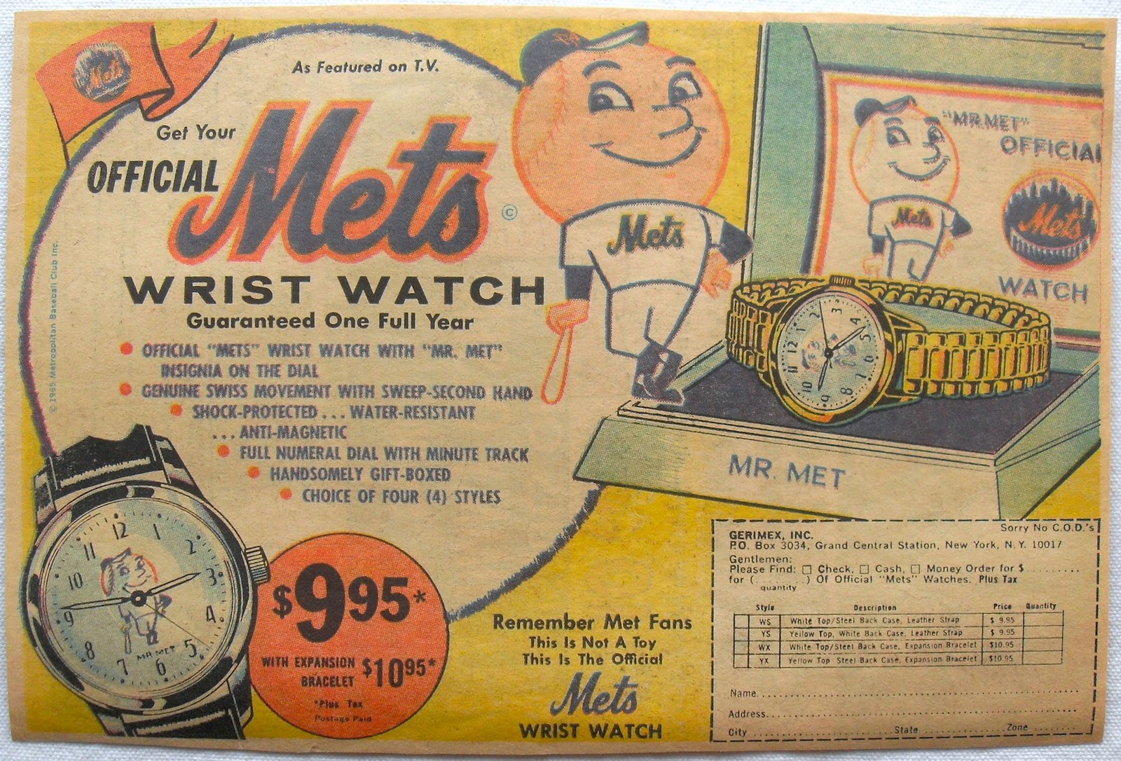 1965 NEW YORK METS WRIST WATCH Vintage Comic Book Advertisement.JPG