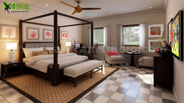 Modern Bedroom Checkered Tiles Design Ideas by Yantram interior design for home Chicago, USA.