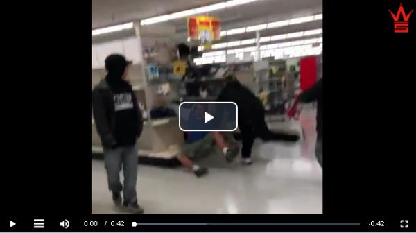 Man-thrown-through-an-aisle-for-touching-another-shopper's-basket_video