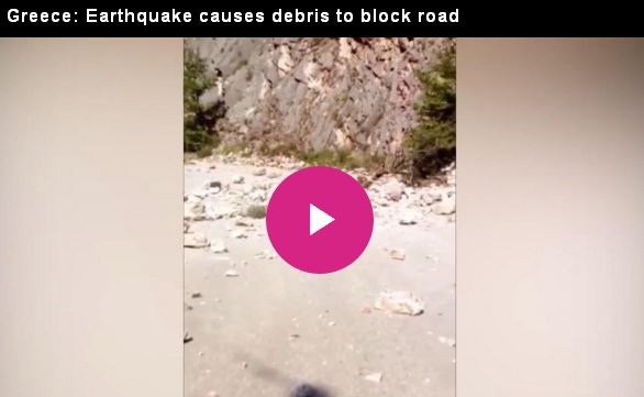 Greece--Earthquake causes debris to block road_video